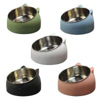 Cat Dog Bowl 15 Degrees Raised Stainless Steel Cat Bowls Safeguard Neck Puppy Cat Feeder Non-slip Crash Elevated Cats Food Bowl