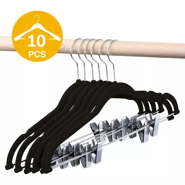 Velvet Hangers with Clips 10 Pack Non Slip Clothes Hangers Ultra Thin