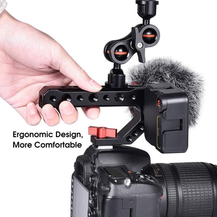 universal-dslr-camera-rig-hand-grip-camera-top-cold-shoe-mount-1-4-inch-amp-3-8-inch-holes-aluminum-alloy-camera-handle
