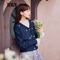 Semir คาร์ดิแกนผู้หญิงสั้นด้านบน2021ต้นฤดูใบไม้ร่วงออกแบบคอวีถักเสื้อกันหนาววิทยาลัยสไตล์ฤดูใบไม้ร่วงเสื้อผ้า