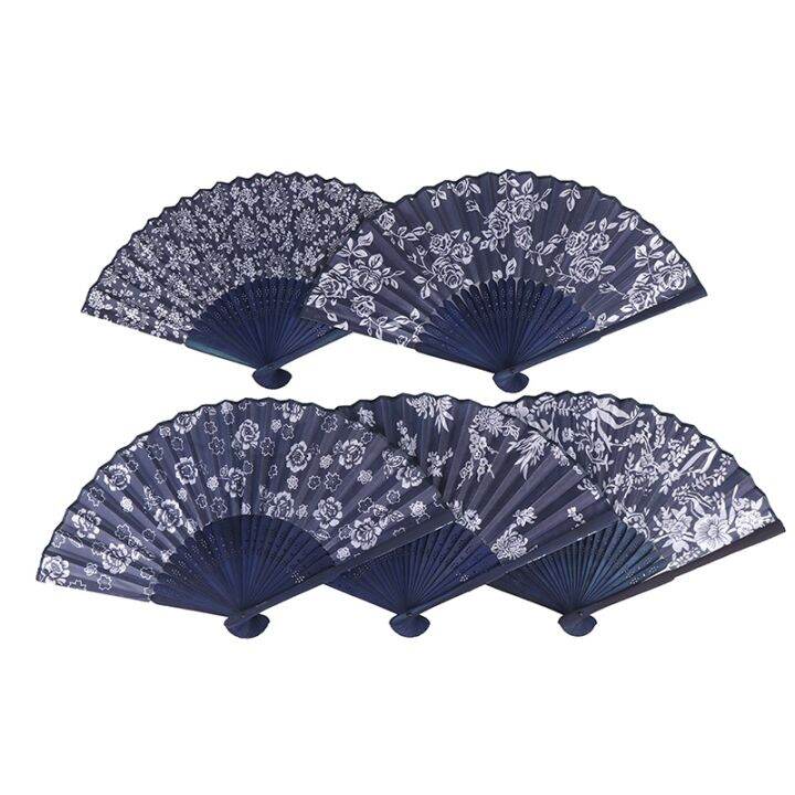 cw-blue-fabric-hand-fan-wedding-party-favor-gifts-1-piece-chinese-style-flower-design-folding-fan-pattern-art-craft-ornaments-decor