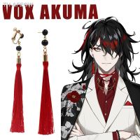 【LZ】✸♙  VTuber Vox Akuma Cosplay Brincos para Mulheres e Homens Nijisanji EN Red Tassel Ear Clip Anime Props Jóias de Luxo Acessórios