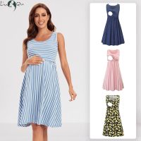 【DT】hot！ Nursing Striped Baby Shower Breastfeeding Pregnancy Sleeveless Premama Dresses Vestido Robe