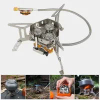 Camping Windproof Stove Three Head Portable Outdoor Tourist Burner Ultralight High Power Gas Stove Cookware Camping Equipment