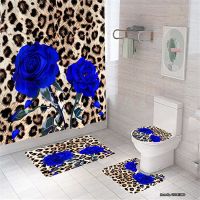 Creative Flower Series Printed Waterproof and Mildew Proof Dry and Wet Separation Shower Curtain Set Bathroom Floor Mat