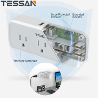 TESSAN USB Wall Charger Surge Protector 5 AC Outlet Extender with 3 USB Charging Ports ,3 Sided Power Strip Multi Plug Outlets USB Adapter Wall Adapter Spaced for Home Travel Office bathroom, college dorm room and hotel.