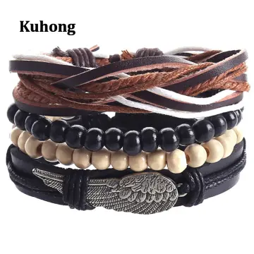 Retro Braided Leather & Rope Black Brown Coffee Mens Womens Wristband  Bracelet