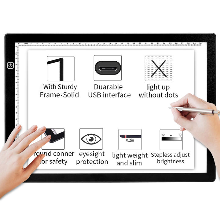 upgraded-a4-a3-led-copy-board-with-scale-magnetic-professional-light-table-black-edging-with-4-magnets-artcraft-tracing-pad-light-box-tracer-for-christmas-gift-diamond-painting-x-ray-view-artists-draw