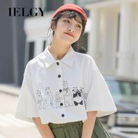 IELGY เสื้อผู้หญิงแขนสั้น,เสื้อสีขาวผ้าบางสำหรับฤดูร้อนหลวมเสื้อโปโลญี่ปุ่น