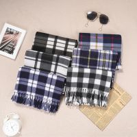 Hot sell Autumn/winter classic grid double-sided velvet gift scarf cross-border sales mens night market stalls female warm scarf shawl