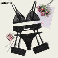 New Women Sexy lingerie set No Steel Ring Wire Free Bra Lace Garter mesh perspective Underwear Set Briefs Triangle Cup Bra Set