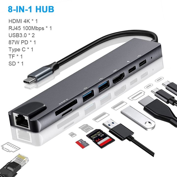 12-9-8ใน1-usb-ชนิด-c-ฮับชนิด-c-c-ถึง4k-hdmi-เข้ากันได้ตัวรับ-vga-rj45-lan-อีเทอร์เน็ตการ์ดความจำ-pd-3-5มม-เสียง-ไมโครโฟนสำหรับ-macbook-pro