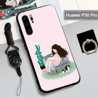 คลุมทั้งหมดเคสโทรศัพท์ P30เคสสำหรับหัวเหว่ยแบบนิ่มพิมพ์ลายป้องกันการตกหล่นกันรอยขีดข่วนฝามีที่ถือวงแหวนและเชือกสำหรับโทรศัพท์