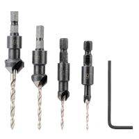 4ชิ้น/เซ็ตมืออาชีพ Countersink สว่านชุดที่มีการเปลี่ยนแปลงอย่างรวดเร็ว Hex S Hank เหล็กความเร็วสูงเหล็กคาร์บอนเคาน์เตอร์เจาะเครื่องมืองานไม้