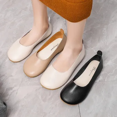Women Casual Slip On Ballet Flats Fashion Leather Loafers 2021 Summer Autumn Nursing Shoes Comfort Round Toe Shoes Black White