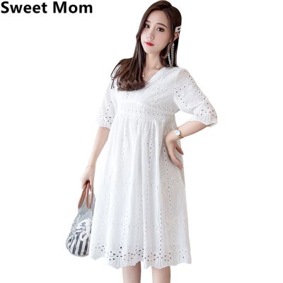 Ready Stock Maternity Nursing Dress V Neck Slim Waist Summer Pregnancy Feeding Dress