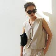 At Least V Gilet Áo Ghi-lê nữ cổ chữ V