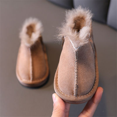AOGT 2021 Winter Baby Shoes Warm Wool Plush Infant Toddler Boots Suede Leather 0-3 Year Kids Baby Snow Boots T20-274