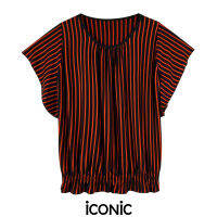 iCONiC ORANGE STIPS TOP #9053  เสื้อผญ ผ้ายืด ลายทางเล็ก ทรงหลวม ใส่ได้ตั้งแต่ S-XL ยาว26" สม็อกเอว เสื้อแฟชั่น เสื้อพิมพ์ลาย  เสื้อออกงาน เสื้อชายทะเล