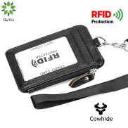 QuXis Dây Đeo Thẻ Chống RFID Bằng Da Bò Mới 2022 Ví Đựng Thẻ Bằng Da Thật