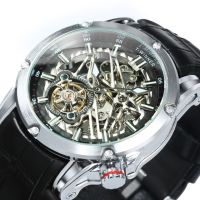 Tourbillon Skeleton นาฬิกากลไกอัตโนมัติสำหรับผู้ชายนาฬิกาข้อมือเล่นกีฬาแนวทหารเรืองแสงสายหนังยางแบรนด์หรู