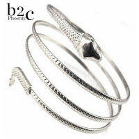 Phoenix B2C พังค์แฟชั่นม้วนงูเกลียวแขนข้อมือ Armlet สายรัดข้อมือกำไลข้อมือ (เงิน) (สนามบินนานาชาติ)