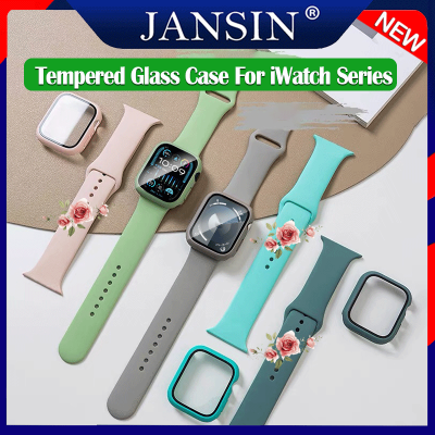 สาย+เคส สำหรับ apple watch series 9 41มม. 45มม. สายซิลิโคน พร้อมกระจกนิรภัย ป้องกัน เคส สำหรับ apple watch 8 7 41mm 45mm เคส