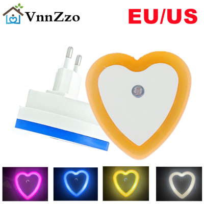 VnnZzo LED Night Light Lamp Bulbs Mini Heart Nightlight Smart Light Sensor EU US Plug 110V-240V Universal Room Home Corridor