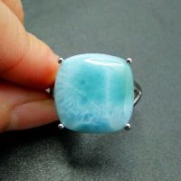 Hot Selling 925 Sterling Silver Natural Larimar Ring Womens Engagement Wedding Ring For Gift