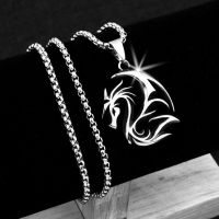 Stainless Steel Hip Hop Retro Feather wolf tooth Dragon Pendant Necklace Men 39;s necklace Long Neck Chain Punk Party Jewelry Gift