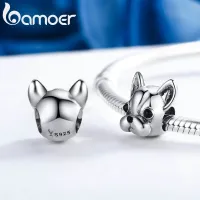 BAMOER French Bulldog Beads fit Women Charm celets Dog DIY 925 Sterling Silver SCC315