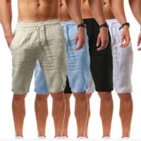 (ETX)Men Drawstring Casual Linen Beach Shorts Work Trouser Shorts Pants Quick Dry Breathable Swim Shorts Trunks Oversized S-5XL