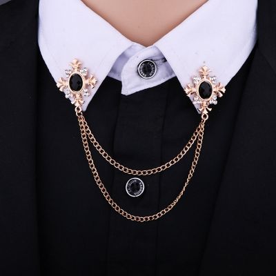 Men Women Suit Shirt Collar Tassel Chain Lapel Pin Brooch Crystal Chain Pins Wedding Dress Party Dance Neckware Accessories