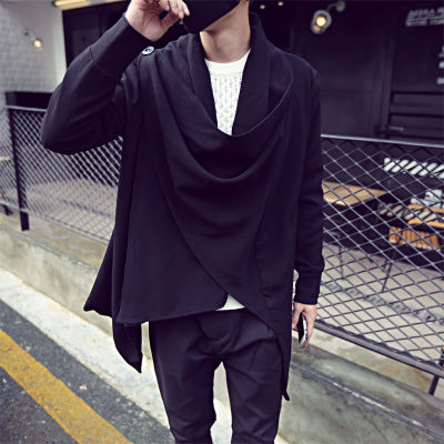 Idopy แฟชั่นเกาหลีผู้ชายสไตล์พังก์สีดำเสื้อกันหนาวหมวกฮิปฮอปโกธิคเสื้อเคปเสื้อคลุมมิ้มผิดปกติ