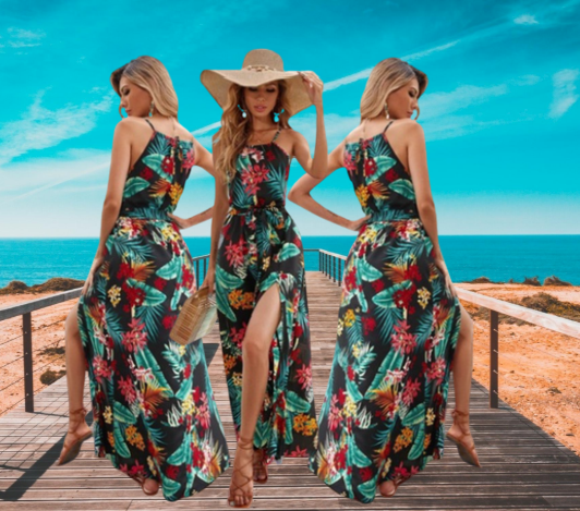 Women Bohemian Beach Dress Floral Sundress Vestidos Sleeveless Maxi ...