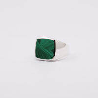 Pure Sterling Silver Natural Malachite Signet Rings For Men