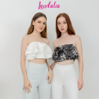 Landalia - Macaron crop top เสื้อครอปเกาะอก เสริมฟองน้ำและมีซับในในตัว เหมาะสำหรับใส่ไปทะเล หรือใส่ออกงาน