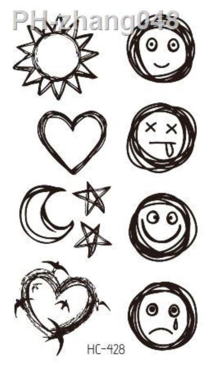 sun-stars-smiley-face-temporary-tattoo-sticker-waterproof-women-men-adults-fake-body-art-new-design-10-5x6cm-kids-hand-tatoo