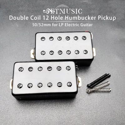 คอยล์คู่12รู Humbucker Pickup สำหรับ LP คอกีตาร์ไฟฟ้า/สะพาน50/52มม. สีดำ/โครเมี่ยม