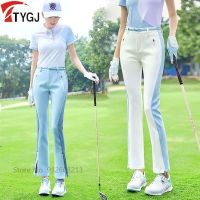 TTYGJ Women Summer Elastic Golf Flared Pants Female Breathable Slim Trousers Leisure Sports Sweatpants Zipper Split Bottoms XS-XL