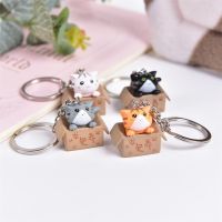 Cute Little Carton Box Cat Keychain For Women Men Personality Letter Take Me Away Key Ring Funny Animal Handbag Car Key Holder