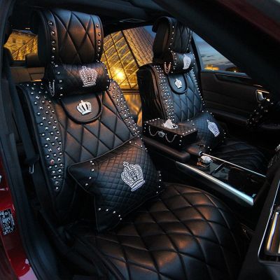 ♈ Auto AccessoriesCar Pillow Headrest Cushion Crown Rhinestone Ornament Car decoration Fashion Girl Female For Mercedes Ford