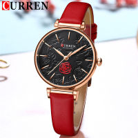 CURREN Women Watch Top Brand Luxury Female Waterproof Clock Red Genuine Leather Bracelet Fashion Flower Ladies Wristwatch 9078