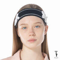 TandT - " PALERMO SET" BOW-EMBROIDERED HEADBAND AND WRISTBAND SET ผ้าคาดผมและข้อมือ ทอลายทางสีขาว-ดำ ตกแต่งโบว์สีขาว