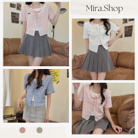 Mira_shop เสื้อเซ็ตแขนสั้น มาใหม่ เสื้อสีมินิมอล สาวคาเฟ่ต้องมี 670#