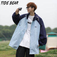 TIDE BEAR ชุดกันแดดเสื้อแจ็คเก็ตกันหนาวมีฮู้ดของผู้ชาย,เสื้อแจ็คเก็ตแฟชั่นมีอเมริกาแบบย้อนยุคตัดกันสำหรับฤดูร้อนของเสื้อแจ็คเก็ตกันแดด