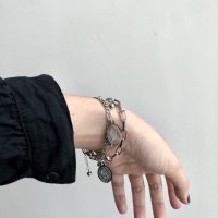 Ins same style cold wind bracelet dark wind dark double layer distressed bracelet single chain layered bracelet best friend