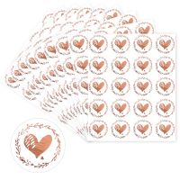 200Pcs Bronzing Gold Heart Stickers Transparent Round Envelope Sealing Label for Wedding Party Invitation Card Gift Box Decor