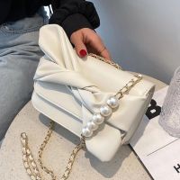 Bow Square Crossbody bag 2021 Summer New High-quality PU Leather Womens Designer Handbag Pearl Chain Shoulder Messenger Bag