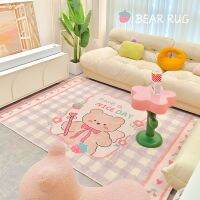 Cute Girly Bedroom Carpet Large Area Teddy Bear Rabbit Plaid Living Room Rug Cartoon Childrens Play Mat Decor Home милый ковер Tapestries Hangings